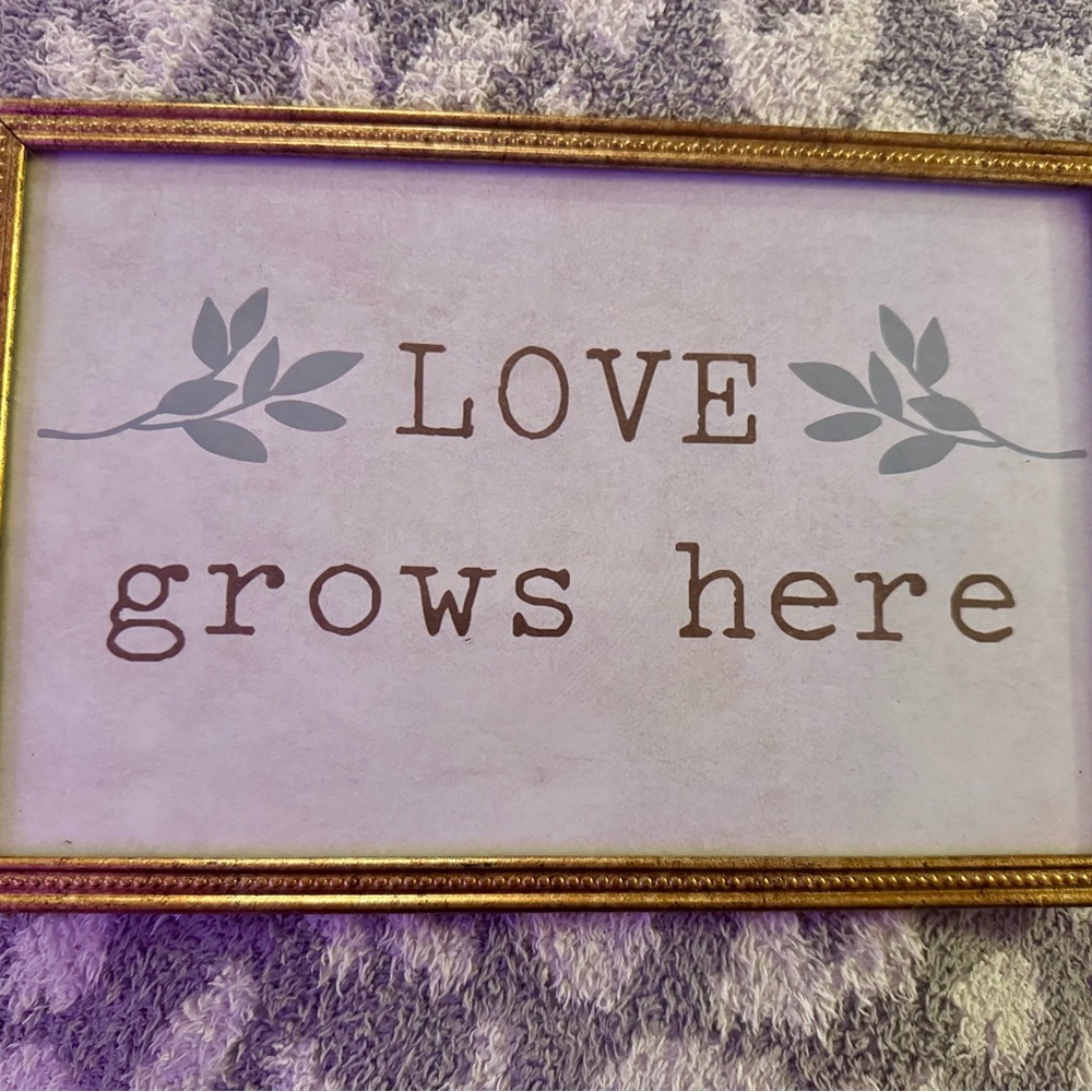 Gold Framed 'Love Grows Here' Wall Art